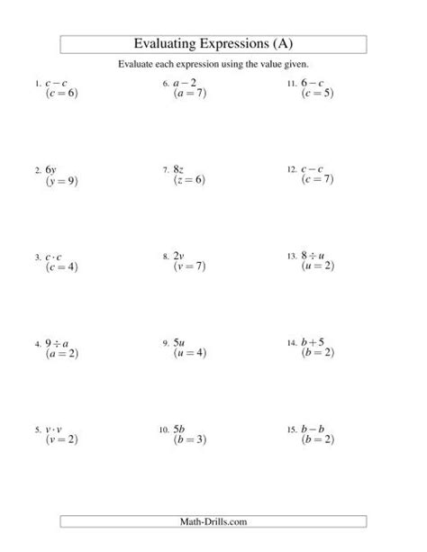 Evaluating Expressions With Exponents Worksheet