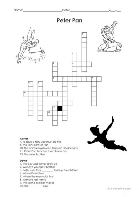 Peter Pan Crossword - English ESL Worksheets for distance learning and ...