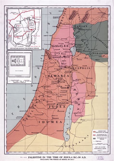 A gran escala detallado antiguo mapa de Palestina en la época de Jesús 4 a. C. - 30 d. C. - 1912 ...