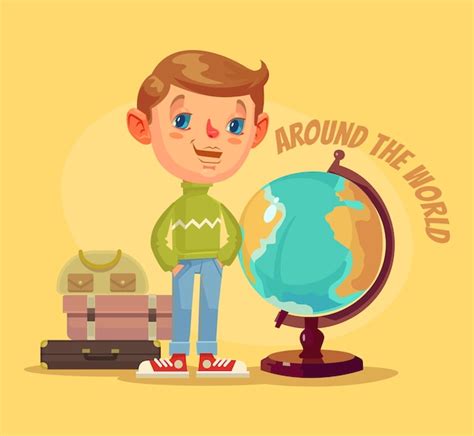 Premium Vector | Boy character travel around the world.