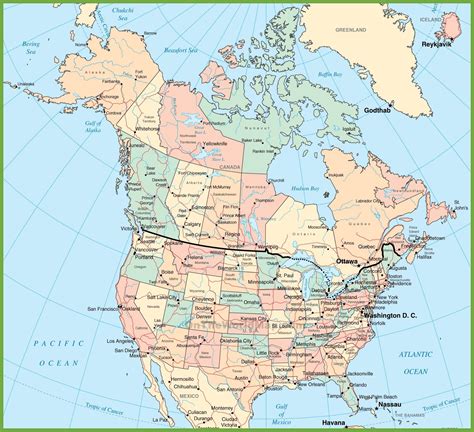 USA and Canada map | North america map, Central america map, America map