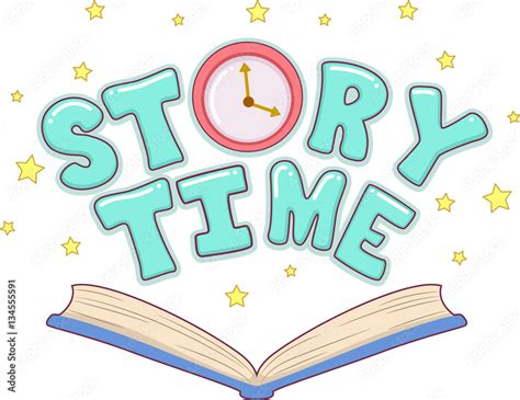 Book Story Time Lettering Clock Stock Vector | Adobe Stock