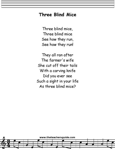 Three Blind Mice Lyrics, Printout, MIDI, and Video | Three blind mice ...