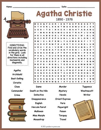 Agatha Christie Word Search Puzzle Worksheet Activity Number Puzzles ...