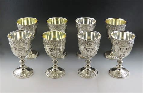 8 Superb Corbell & Co Silverplate Armorial Crest Wine / Water Goblets Chalices | Crystal ...