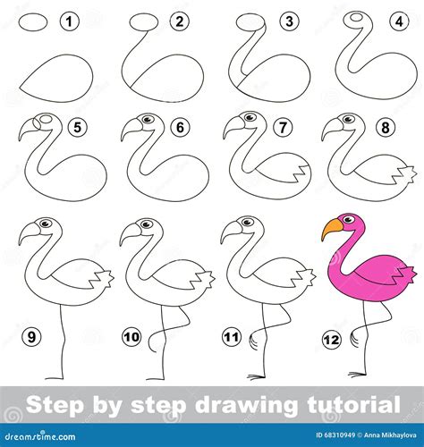 Flamingo. Drawing Tutorial. Stock Vector - Illustration of developing ...