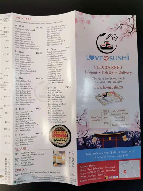 Menu at love sushi restaurant, Cornwall