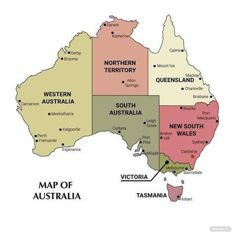 Australia Map with Regions Vector in Illustrator, SVG, JPG, EPS, PNG ...