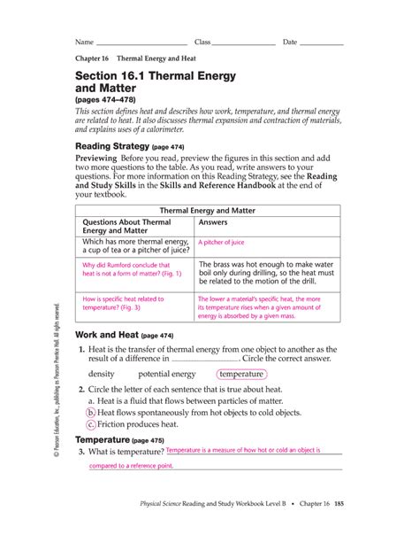 Thermal Energy Worksheets