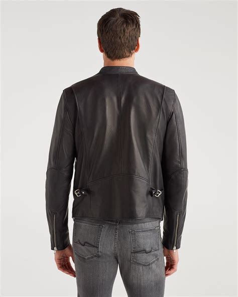 7 For All Mankind Café Racer Black Leather Jacket for Men - Lyst