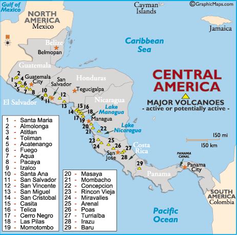 Central American Highlands Volcano Map | Managua, Tegucigalpa, Volcano