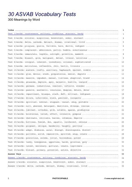 ASVAB Vocabulary Test Package (Meaning by Word)