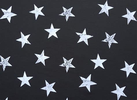 White Stars Print on Black French Terry Knit Fabric by the