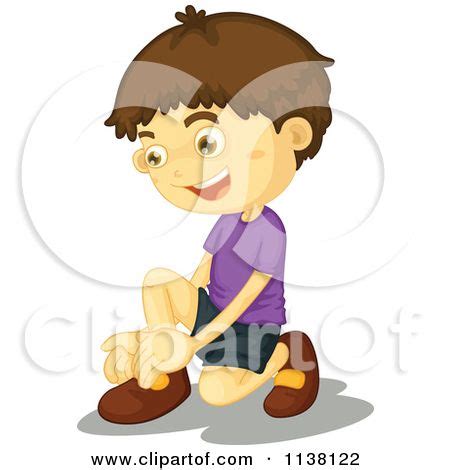 Cartoon Of A Boy Tying His Shoe Laces 1 - Royalty Free Vector Clipart by colematt | Atividades ...