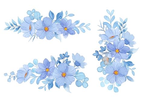 Free Vector | Pastel blue floral arrangement collection with watercolor