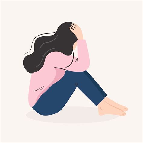 Sad lonely woman. depressed young girl. vector illustration in flat cartoon style | Premium Vector