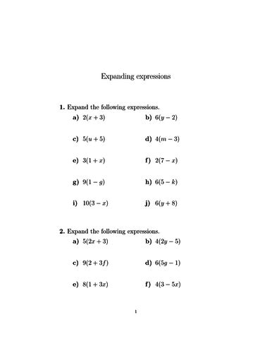 Expanding expressions worksheet (with solutions) | Teaching Resources