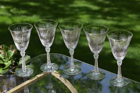 4 Vintage Etched Crystal Wine Glasses, Set of 4, Fostoria Lido, circa ...