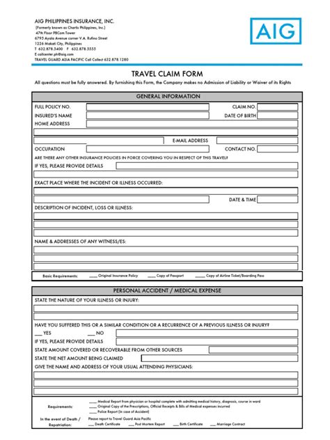 Aig Travel Guard - Travel Claim Form.pdf | American International Group | Airlines