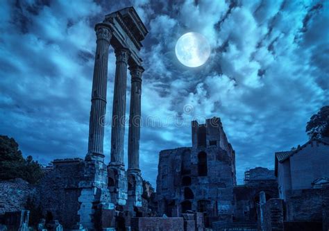 Roman Forum at Night, Rome, Italy. Mystery Creepy View of Ancient Ruins ...