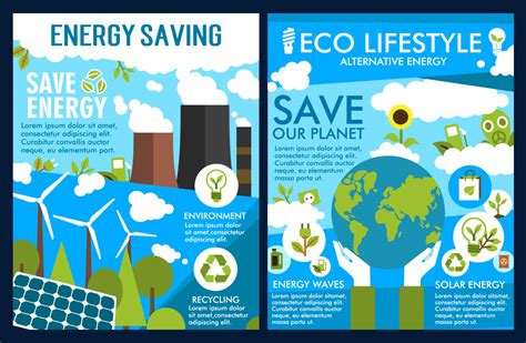 Vector posters for green energy or ecology saving 16142851 Vector Art ...