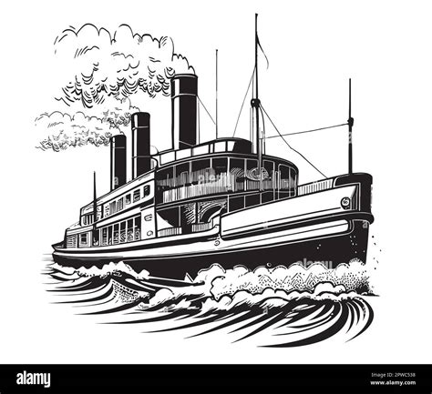 Ship steamship retro hand drawn sketch illustration Transport Stock Vector Image & Art - Alamy