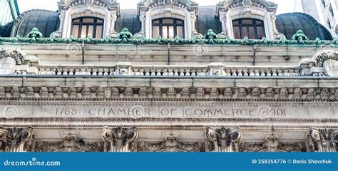 Facade of the Chamber of Commerce Building in the Financial District of ...