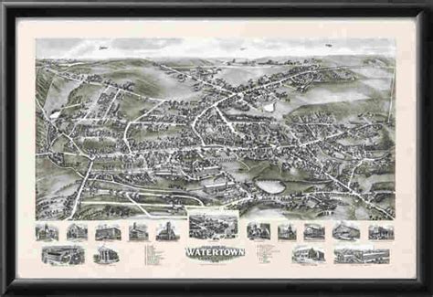 Bird's Eye View of Watertown, Connecticut, 1918 - Vintage City Maps