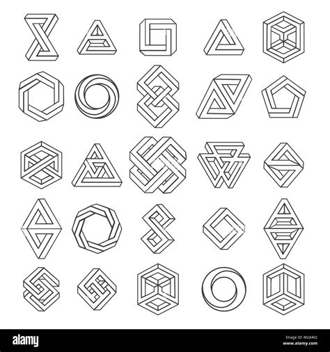 Graphic impossible shapes. Circle, square and triangle symbols with ...