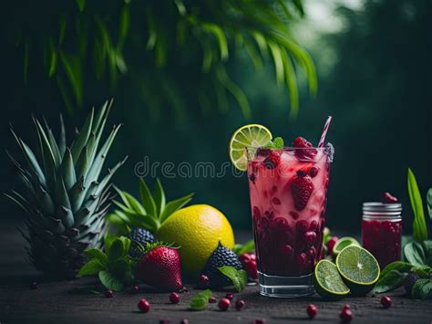 Diffusion Berry Lemonade Cocktail with Tropical Fruit. Ai Generative Stock Illustration ...