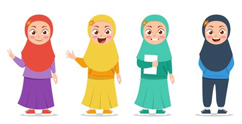 Muslim girls wear hijab with different poses illustration 2268096 ...