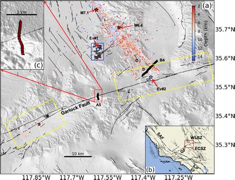 (a) Location map for the central Garlock fault, the 2019 Ridgecrest ...