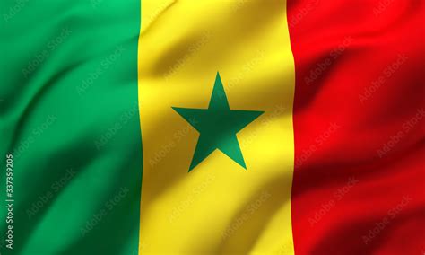 Flag of Senegal blowing in the wind. Full page Senegalese flying flag ...