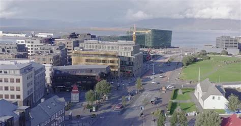 Urban cityscape of capital Reykjavik in Iceland, Harpa Musical Hall ...