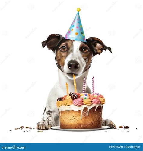 Funny Dog with Birthday Cake and Hat. Stock Illustration - Illustration ...