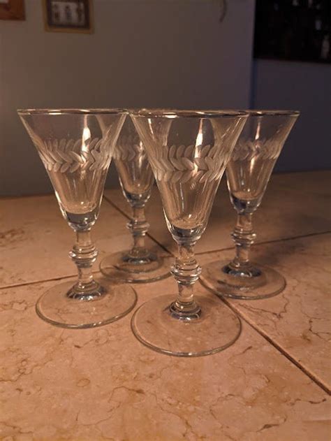 Aperitif Glasses, Set of Four Vintage / Antique Etched Glass Crystal ...