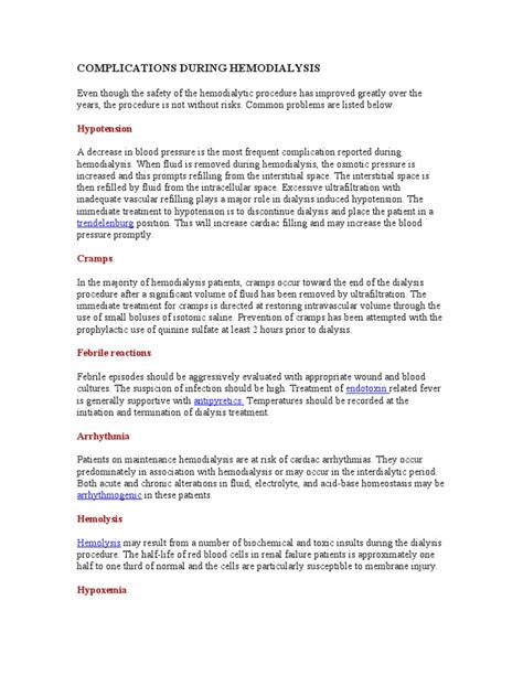 Complications During Hemodialysis | PDF | Hemodialysis | Dialysis