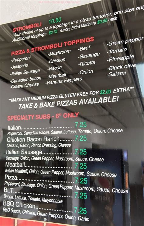 Menu at Eaton Pizza & Subs pizzeria, Eaton