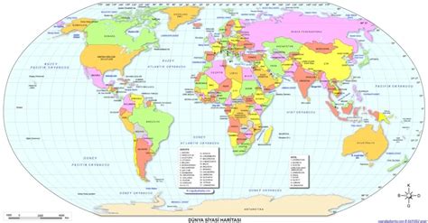 Dünya Haritası (SİYASİ), Yüksek Çözünürlüklü, HD Büyük Dünya Haritası ile Kıtalar Atlası ...