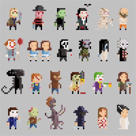 Pixel Art fun with the scariest iconic movie characters #horror #nightmare friday 13, dracula ...