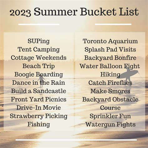 2023 Summer Bucket List