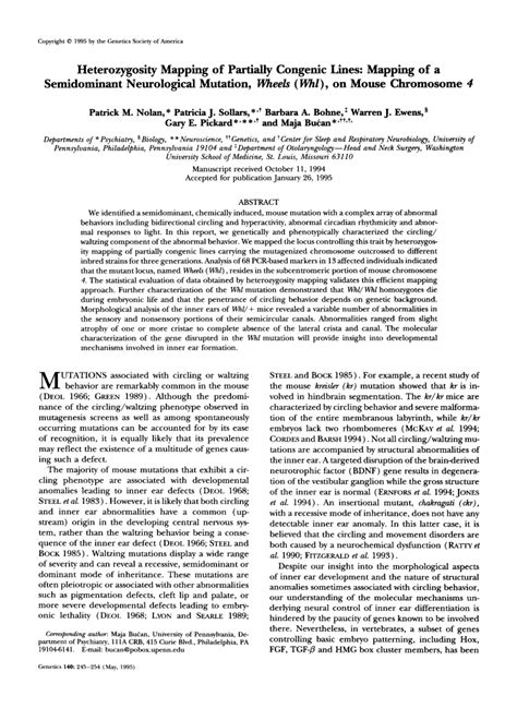 (PDF) Heterozygosity Mapping of Partially Congenic Lines: Mapping of a Semidominant Neurological ...