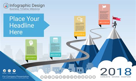 Business infographics template, Milestone timeline or Road map with Process flowchart 4 options ...