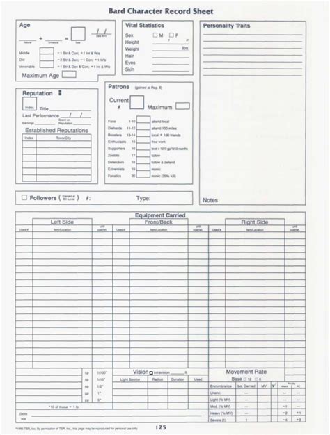 Dungeons And Dragons 2nd Edition Character Sheets