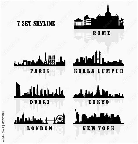 Set of big city skyline silhouette in the world vector illustration Stock Vector | Adobe Stock