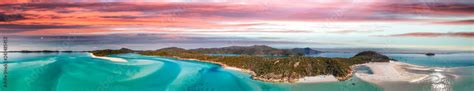 Whitehaven Beach, Australia. Panoramic aerial view of coastline and ...