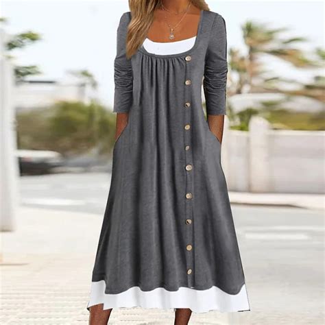 Gray Scoop Neck Button Front Twofer Midi Dress – klynu