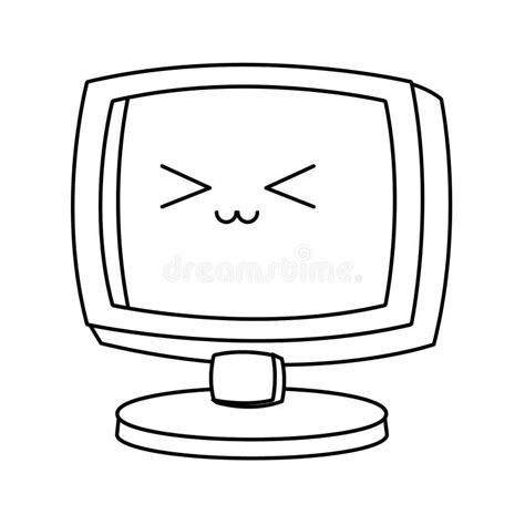 Computer Screen Kawaii Cartoon in Black and White Stock Vector ...