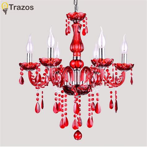 Free Shipping red crystal chandelier 6 Arms Luxury crystal light Fashion chandelier crystal ...