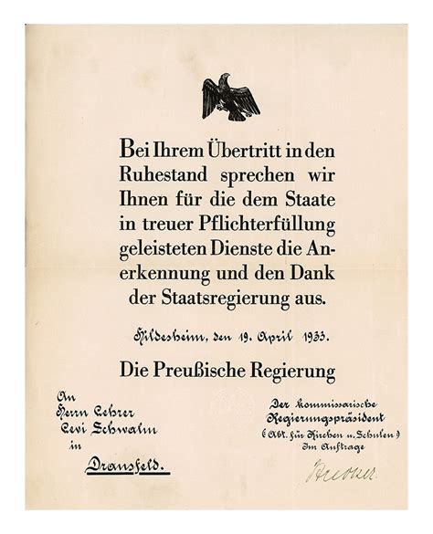 Certificate of appreciation issued to the teacher Levi Schwalm by the ...